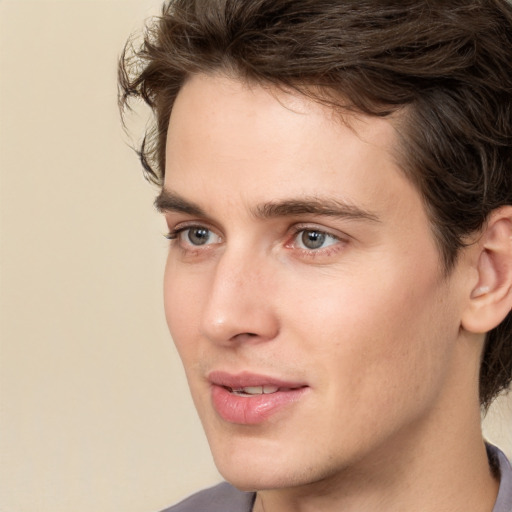 Neutral white young-adult male with medium  brown hair and brown eyes