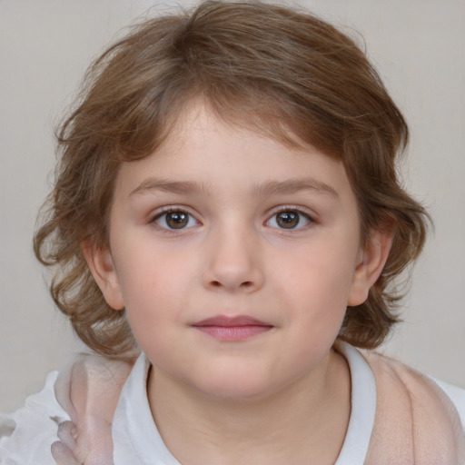 Neutral white child female with medium  brown hair and brown eyes