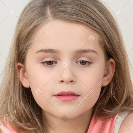 Neutral white child female with long  brown hair and brown eyes