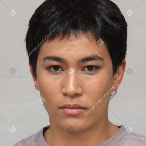 Neutral asian young-adult male with short  black hair and brown eyes