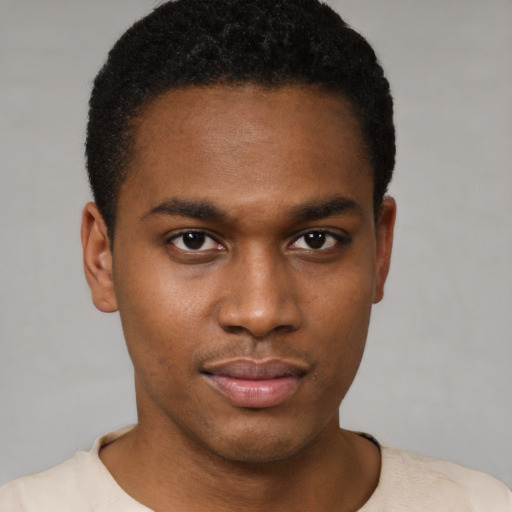 Neutral black young-adult male with short  brown hair and brown eyes