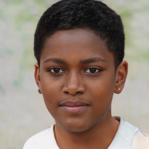 Neutral black child female with short  brown hair and brown eyes