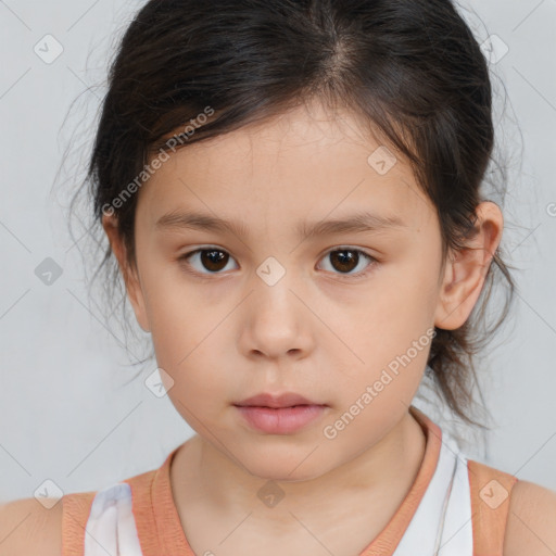 Neutral white child female with medium  brown hair and brown eyes