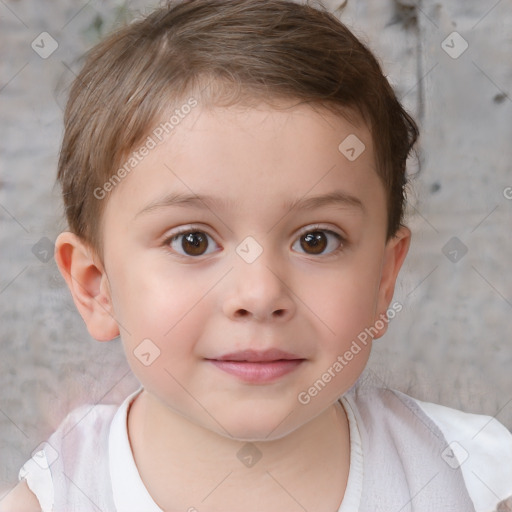 Neutral white child female with short  brown hair and brown eyes