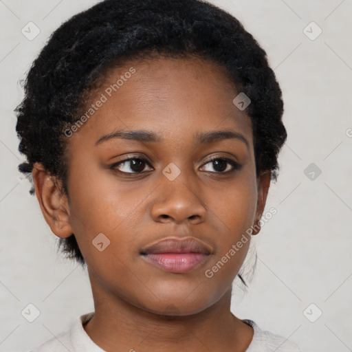 Neutral black young-adult female with short  black hair and brown eyes