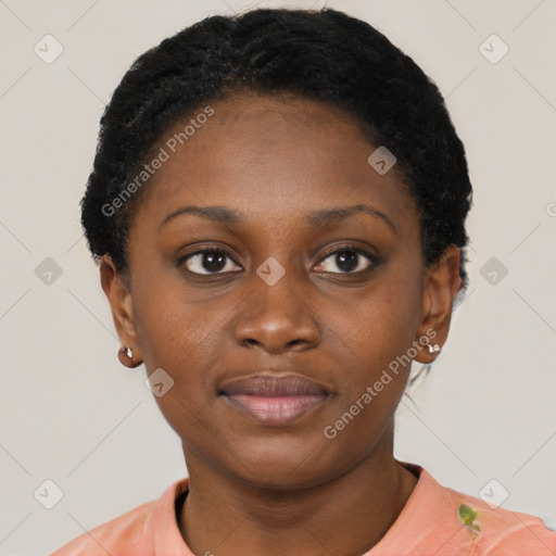 Neutral black young-adult female with short  brown hair and brown eyes