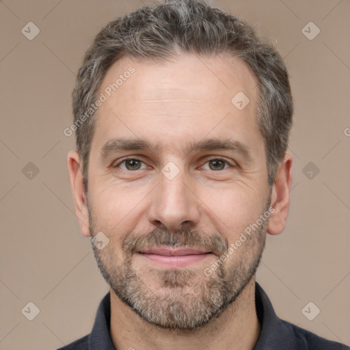 Neutral white adult male with short  brown hair and brown eyes