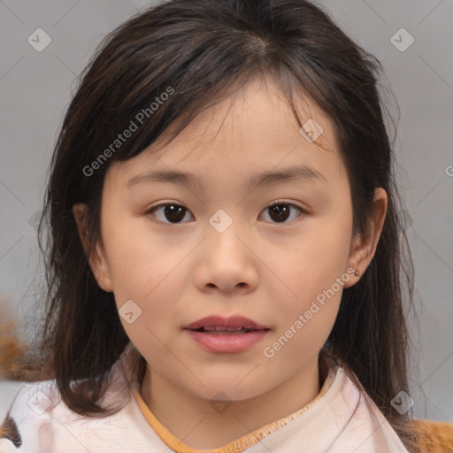 Neutral white child female with medium  brown hair and brown eyes