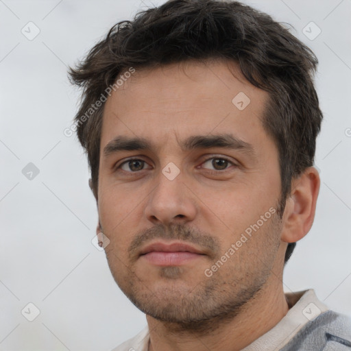 Neutral white adult male with short  brown hair and brown eyes