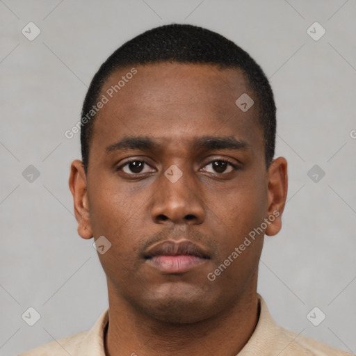 Neutral black young-adult male with short  brown hair and brown eyes