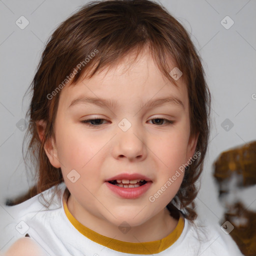 Neutral white child female with medium  brown hair and brown eyes