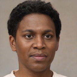 Neutral black young-adult male with short  brown hair and brown eyes