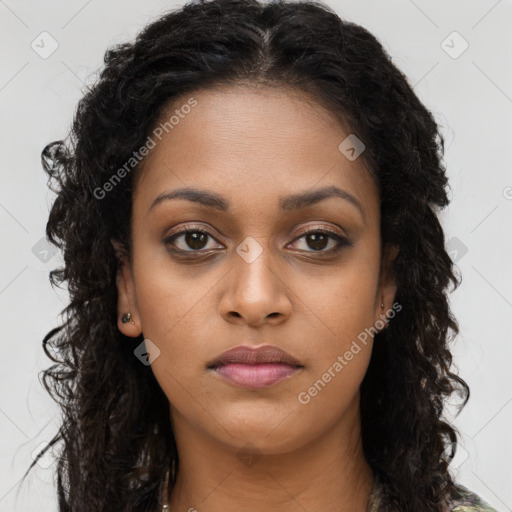 Neutral black young-adult female with long  brown hair and brown eyes