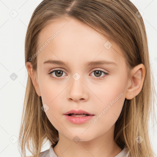 Neutral white child female with long  brown hair and brown eyes