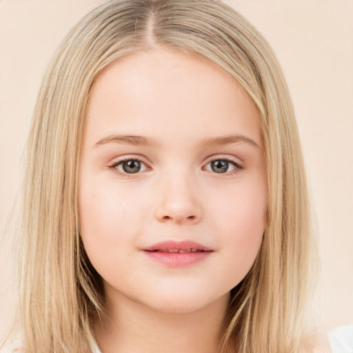 Neutral white child female with long  brown hair and brown eyes