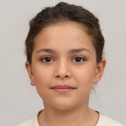 Neutral white child female with short  brown hair and brown eyes