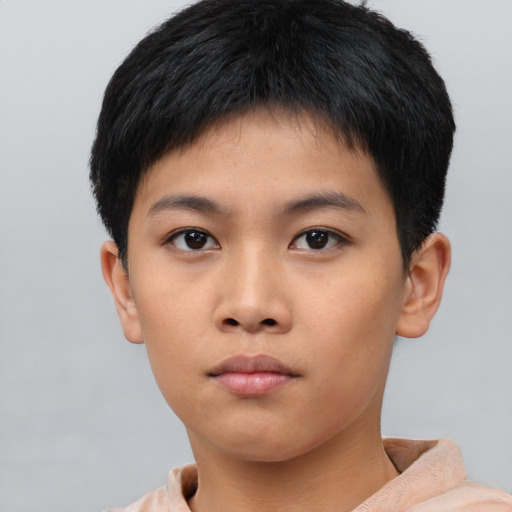 Neutral asian young-adult male with short  brown hair and brown eyes