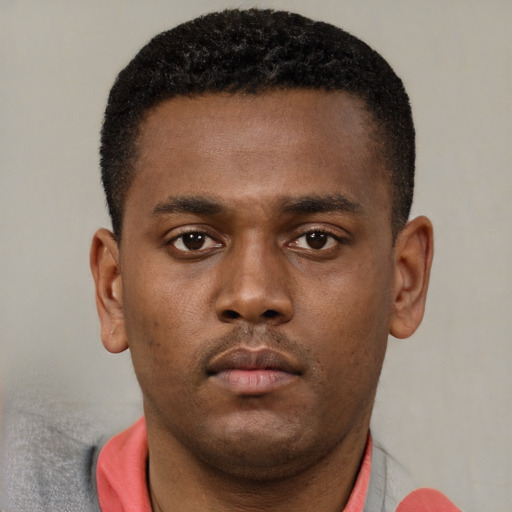 Neutral black young-adult male with short  brown hair and brown eyes