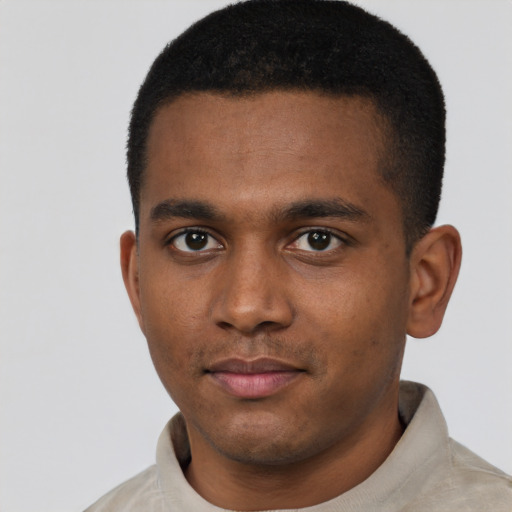 Neutral latino young-adult male with short  brown hair and brown eyes