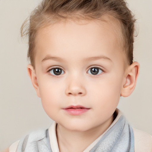 Neutral white child female with short  brown hair and brown eyes