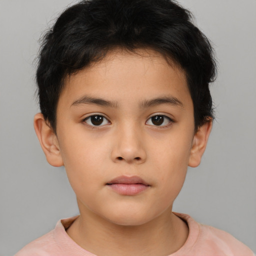 Neutral asian child male with short  brown hair and brown eyes