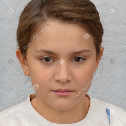 Neutral white child female with short  brown hair and brown eyes