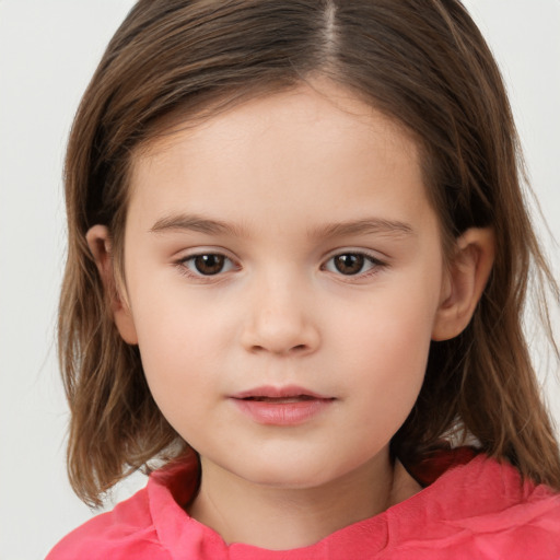 Neutral white child female with long  brown hair and brown eyes