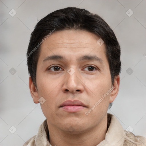 Neutral white adult male with short  brown hair and brown eyes