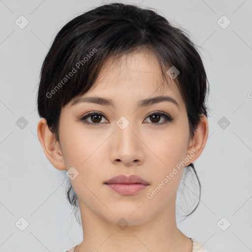 Neutral asian young-adult female with medium  brown hair and brown eyes