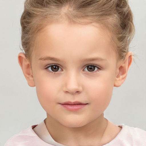 Neutral white child female with short  blond hair and brown eyes