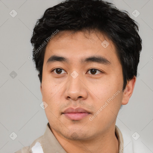 Neutral asian young-adult male with short  black hair and brown eyes