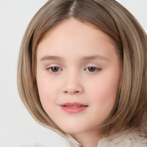 Neutral white child female with medium  brown hair and brown eyes