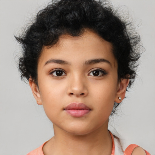 Neutral latino child female with short  brown hair and brown eyes