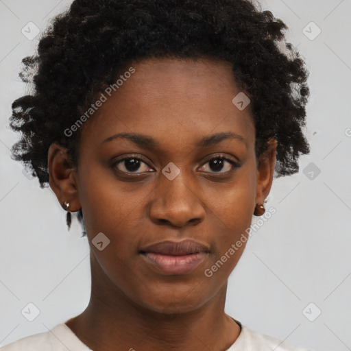 Neutral black young-adult female with short  brown hair and brown eyes