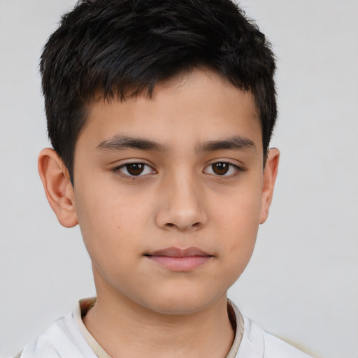 Neutral asian child male with short  brown hair and brown eyes