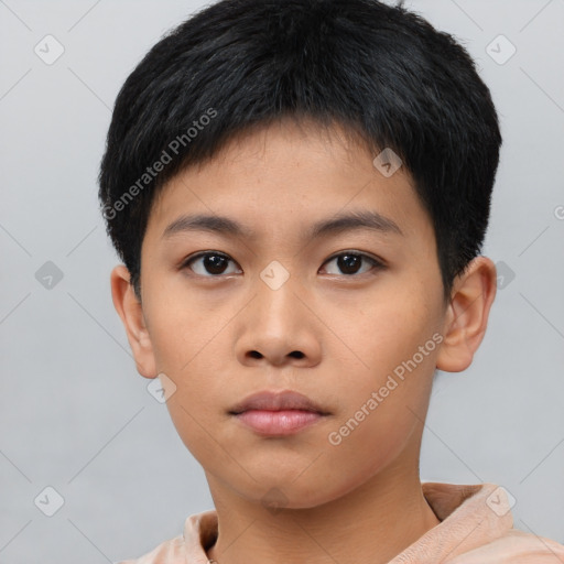 Neutral asian young-adult male with short  brown hair and brown eyes