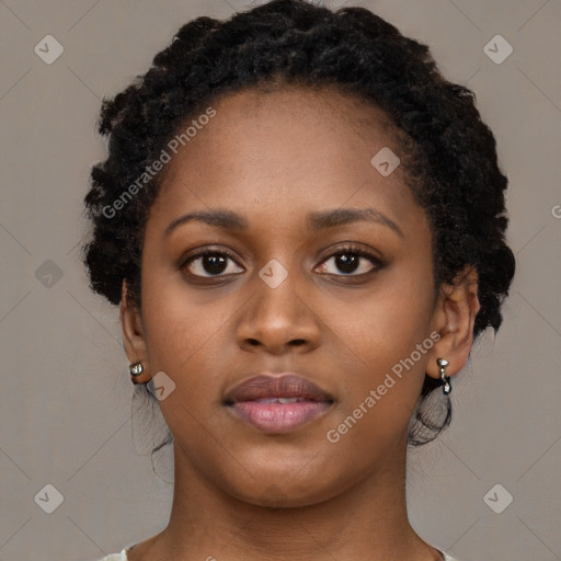 Neutral black young-adult female with long  brown hair and brown eyes