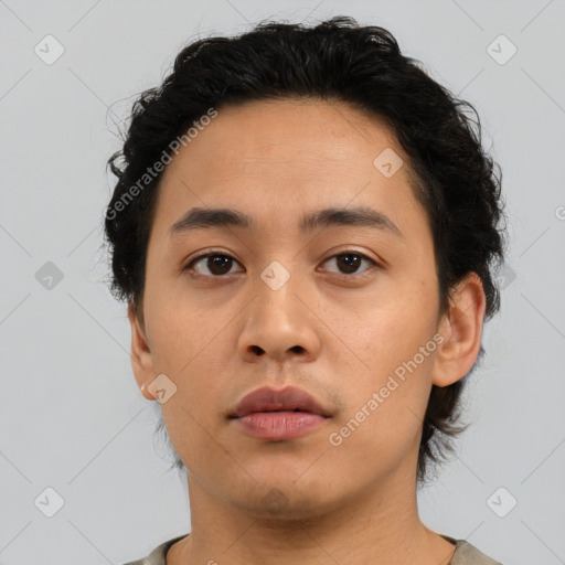 Neutral asian young-adult male with short  brown hair and brown eyes