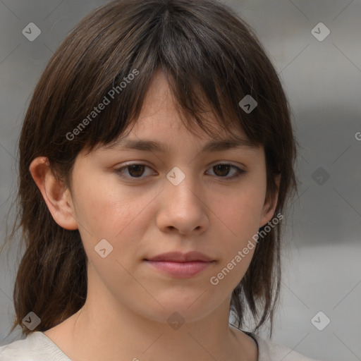 Neutral white child female with medium  brown hair and brown eyes