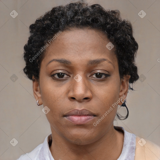 Neutral black young-adult female with short  brown hair and brown eyes