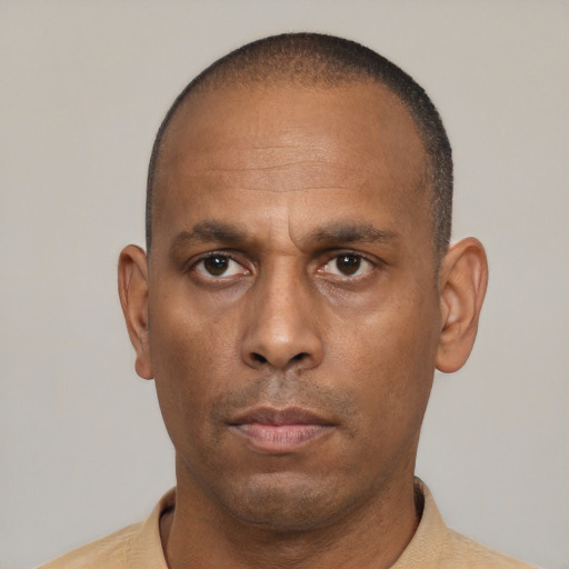 Neutral latino adult male with short  black hair and brown eyes