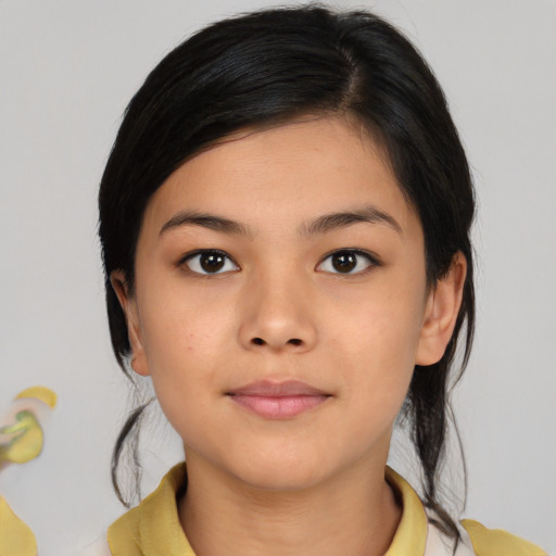 Neutral asian young-adult female with medium  black hair and brown eyes