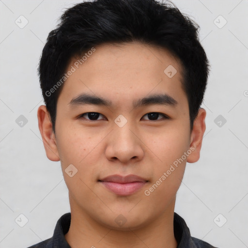 Neutral asian young-adult male with short  black hair and brown eyes