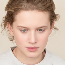 Neutral white young-adult female with medium  brown hair and blue eyes