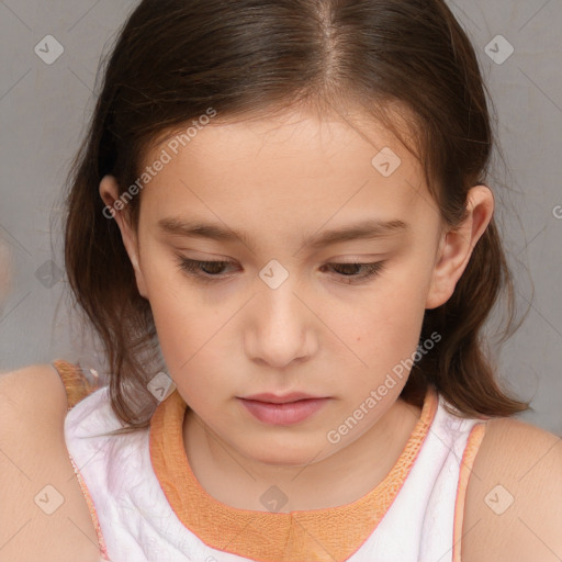 Neutral white child female with medium  brown hair and brown eyes