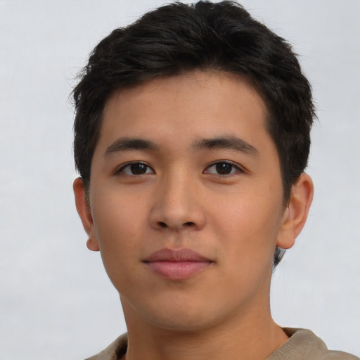 Neutral asian young-adult male with short  brown hair and brown eyes