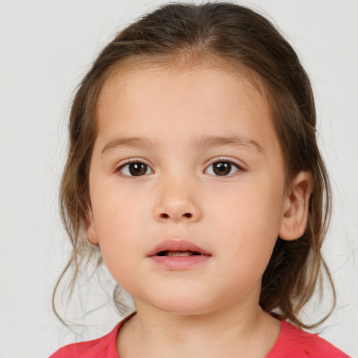 Neutral white child female with medium  brown hair and brown eyes