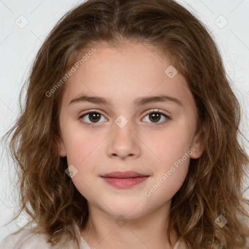 Neutral white child female with long  brown hair and brown eyes