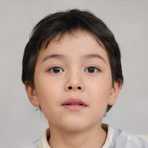 Neutral white child female with short  brown hair and brown eyes
