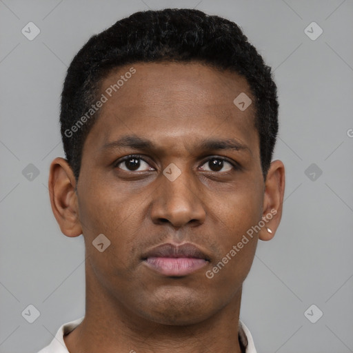 Neutral black young-adult male with short  brown hair and brown eyes